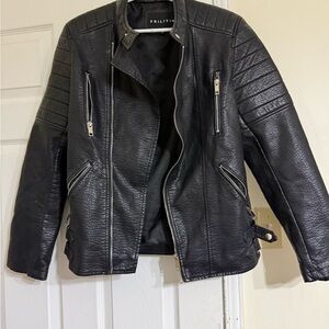 Black Leather Jacket with Zipper Details